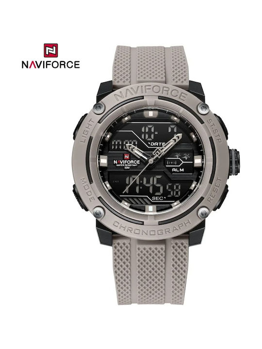 Naviforce Ceas Digital Barbatesc 24mm Cu Baterie Și Curea Din Cauciuc Gri
