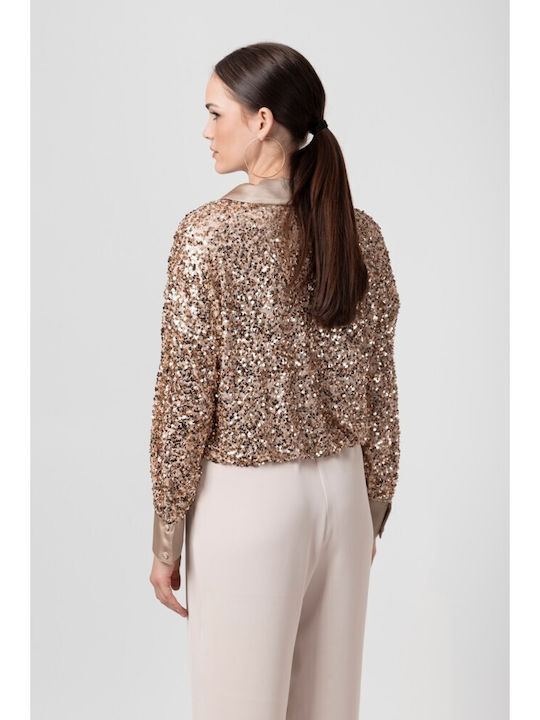 Women's Satin Long Sleeve Shirt Gold