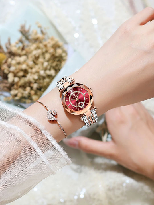 Poedagar Ceas de Damă cu Rose Gold Brățară Metalică
