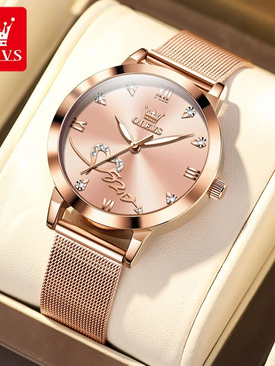 Olevs Ceas de Damă cu Rose Gold Brățară Metalică