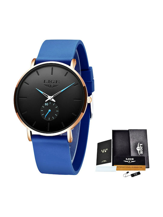 Lige Women's Watch with Blue Rubber Strap