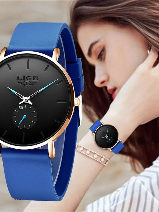 Lige Women's Watch with Blue Rubber Strap