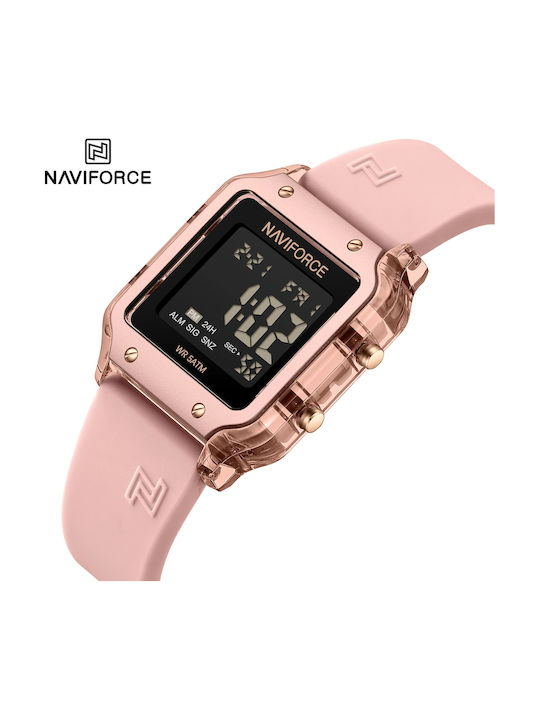Naviforce Digital Ceas de Damă cu Roz Curea din Cauciuc