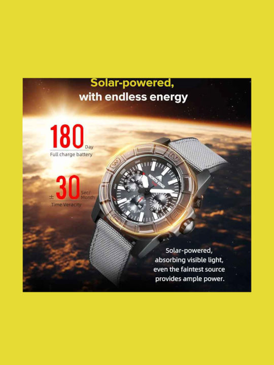 North Edge Ceas de Damă cronograf Solar cu Gri Brățară Metalică