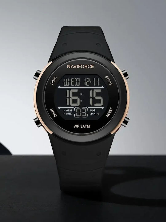 Naviforce Digital Ceas de Damă cu Negru Curea din Cauciuc
