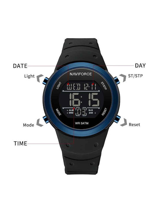 Naviforce Digital Ceas de Damă cu Negru Curea din Cauciuc