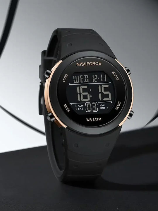 Naviforce Digital Ceas de Damă cu Negru Curea din Cauciuc