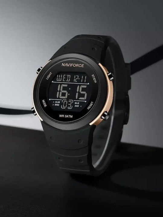 Naviforce Digital Ceas de Damă cu Negru Curea din Cauciuc