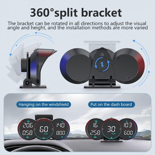 Pyramid Дигитален брояч Скоростомер, Head Up Display и OBD2 за автомобил за монтаж върху Информационно табло