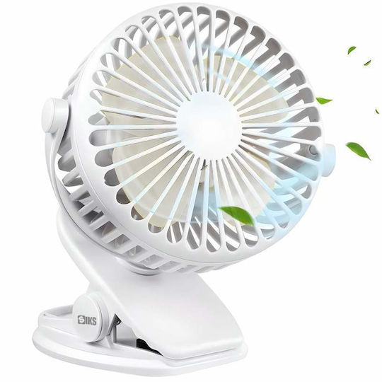 Siks Ventilator De Birou Portabil Camping Cu Clip 3 Niveluri De Viteză Rotire 720 Grade Durată Baterie 5v 3-13h Usb Alb