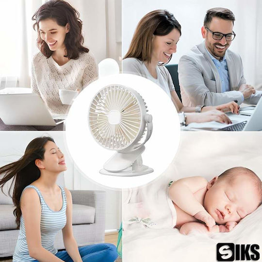 Siks Ventilator De Birou Portabil Camping Cu Clip 3 Niveluri De Viteză Rotire 720 Grade Durată Baterie 5v 3-13h Usb Alb