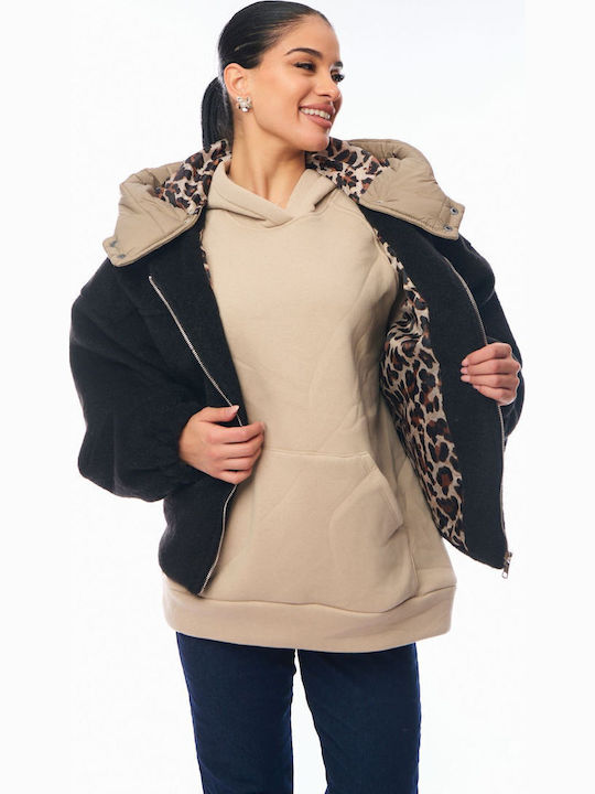 Women's Lifestyle Jacket for Winter with Hood Black