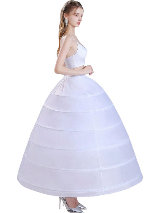 95cm Crinoline Petticoat 6 Foldable Metal Hoops Rich Stable Volume Adjustable Waist – White