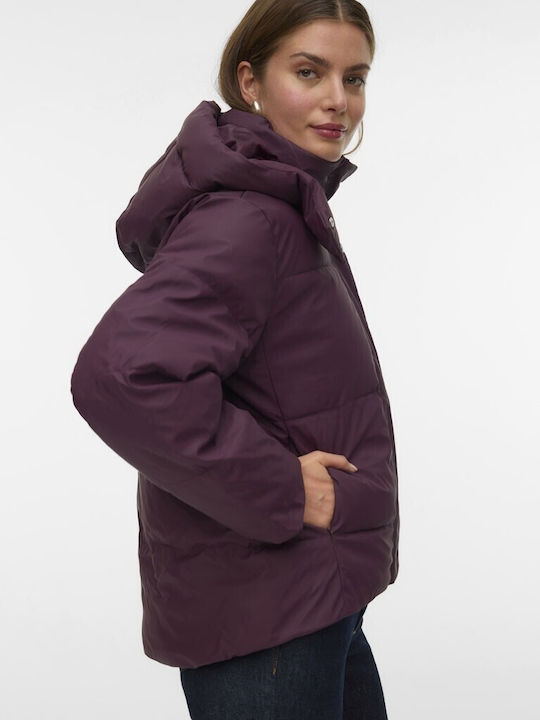 Short Women's Puffer Jacket for Winter Burgundy