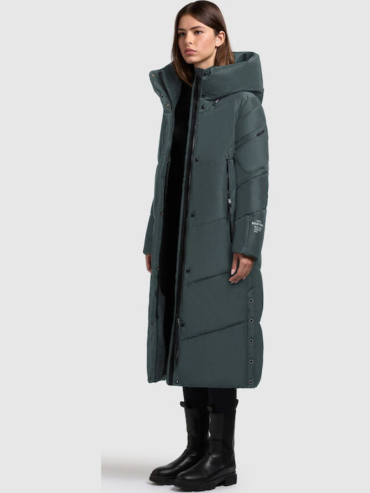 Women's Long Puffer Jacket for Winter Green