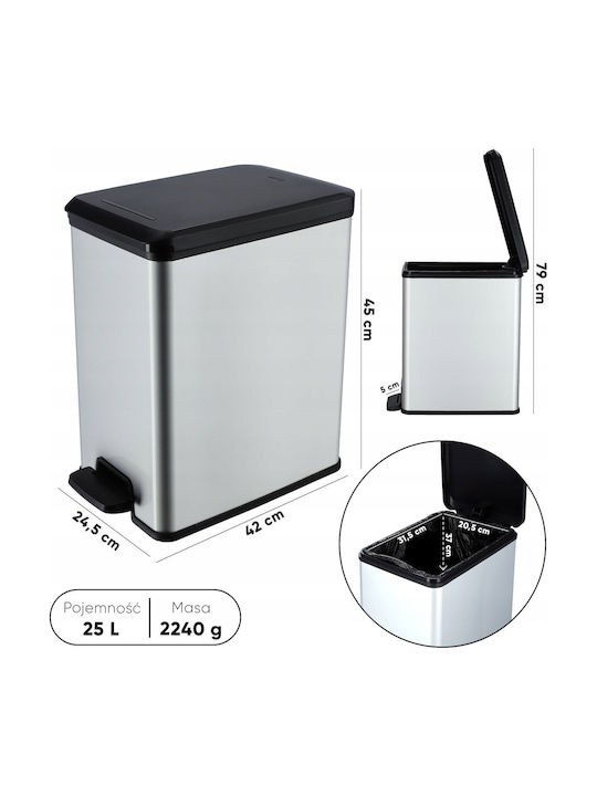 Kadax Bin Slim Bin Coș de Gunoi Plastic Argintiu 25lt 1buc