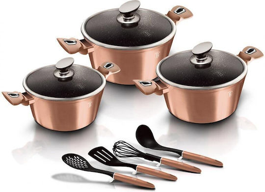 Berlinger Haus Metallic Line Töpfe Set aus Aluminium Rose Gold Collection mit Innenbeschichtung aus Stein 3 Stück
