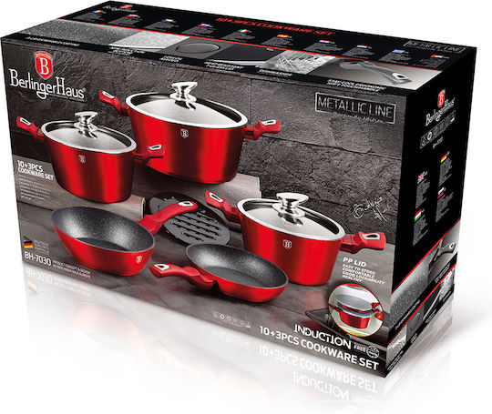 Berlinger Haus Metallic Line Cookware Set from Aluminum Burgundy Collection with Non-stick Interior Coating 5 Pieces