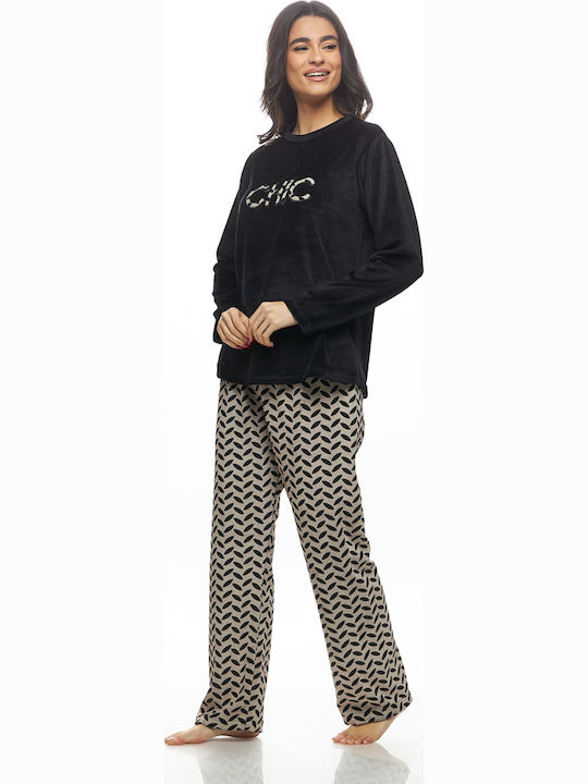 Galaxy Winter Damen Pyjama-Set Black