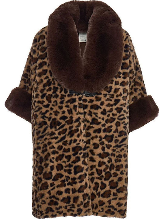 Women's Camel Cape with Fur Details