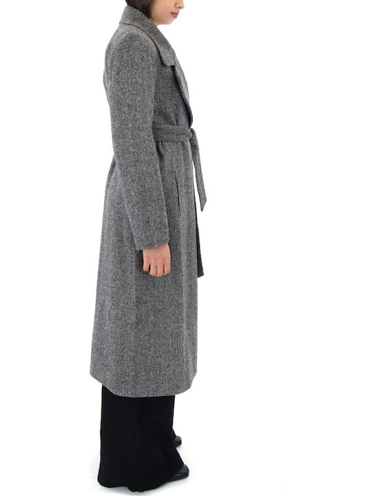 Women's Grey, White, Black Coat with Belt