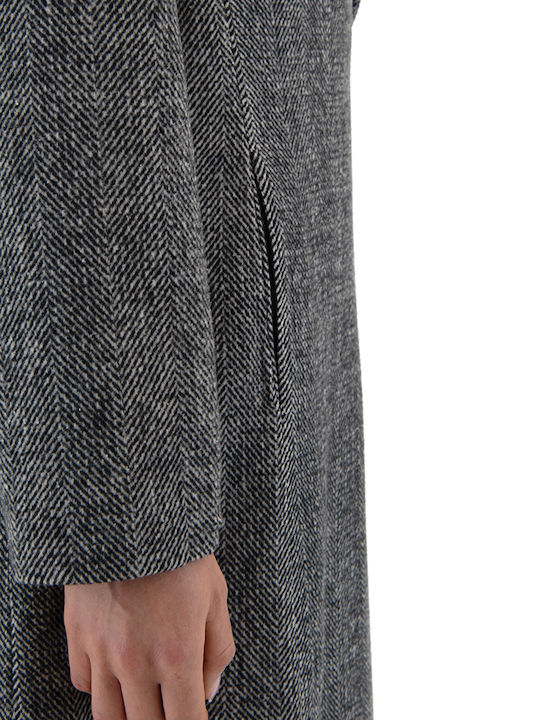 Women's Grey, White, Black Coat with Belt