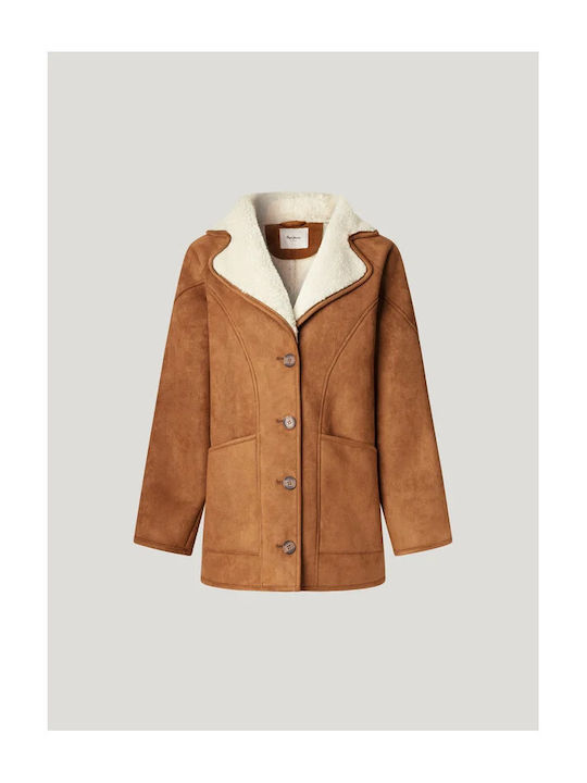 Sherpa Γυναικείο Caramel Beige Ημίπαλτο με Κουμπιά