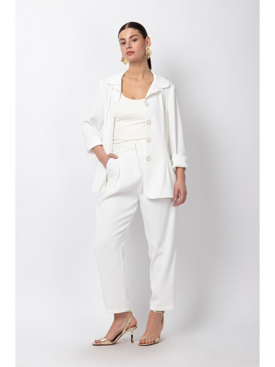 Helmi Blazer pentru femei Cu talie Sacou White