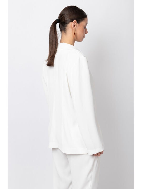 Helmi Blazer pentru femei Cu talie Sacou White