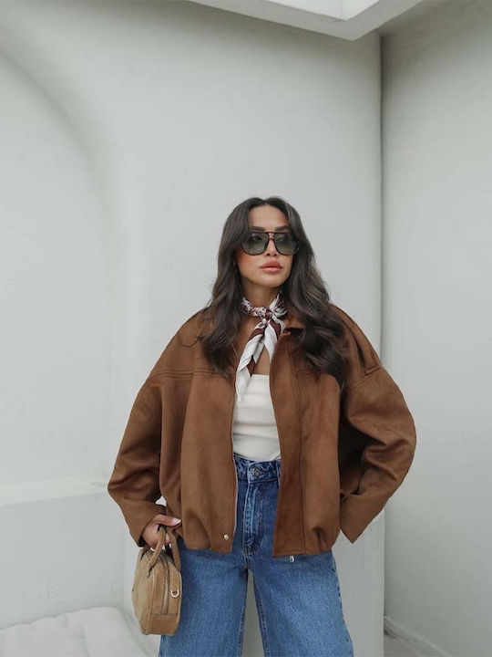 Γυναικείο Suede Bomber Jacket Ταμπα-καφε