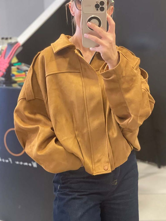 Γυναικείο Suede Bomber Jacket Ταμπα-καφε