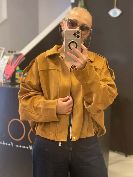 Γυναικείο Suede Bomber Jacket Ταμπα-καφε