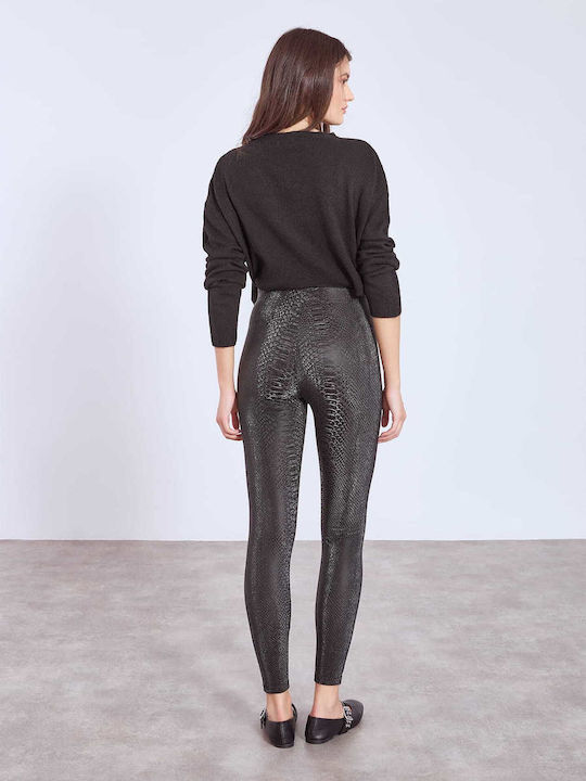 Celestino Γυναικείο Κολάν Τύπωμα Φίδι Γυαλιστερό Slim Fit Μαύρο
