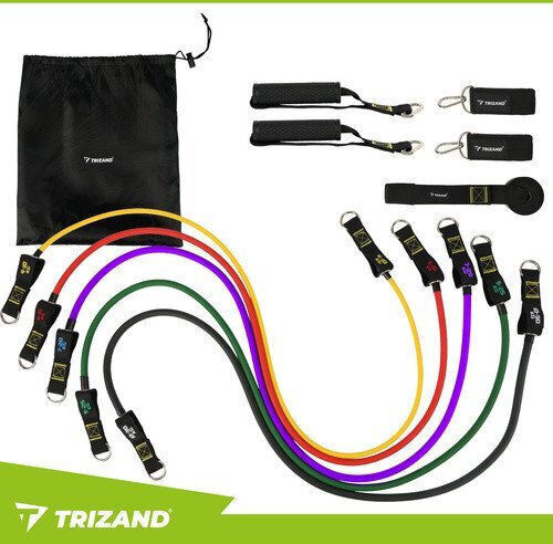 Trizand Тръбести ленти за фитнес с дръжки Комплект 5бр Жълти 1.2м