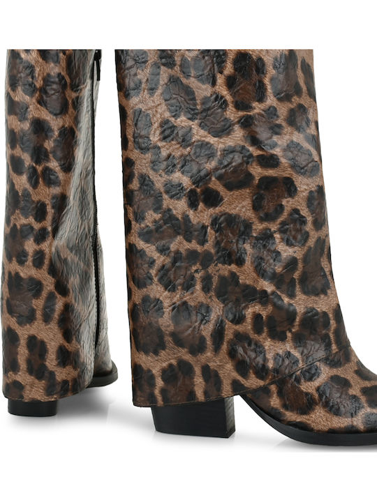 Leather High Heel Women's Boots Brown