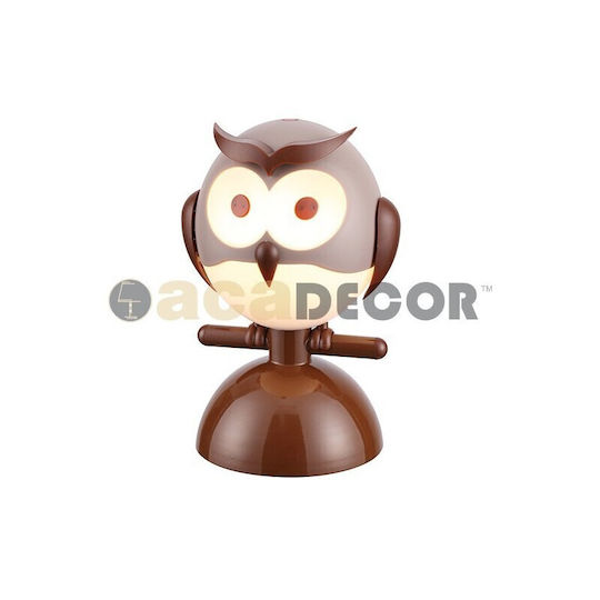 Aca Kids Portable Lamp Owl Brown 13x13x23εκ.