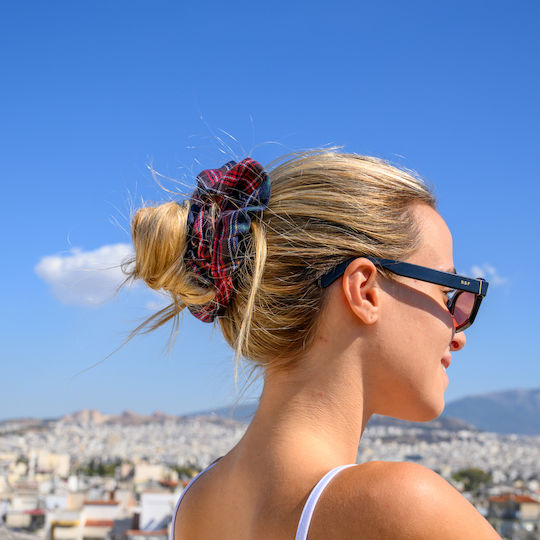 Scrunchie Roșu Carou Din Poliester Handmade