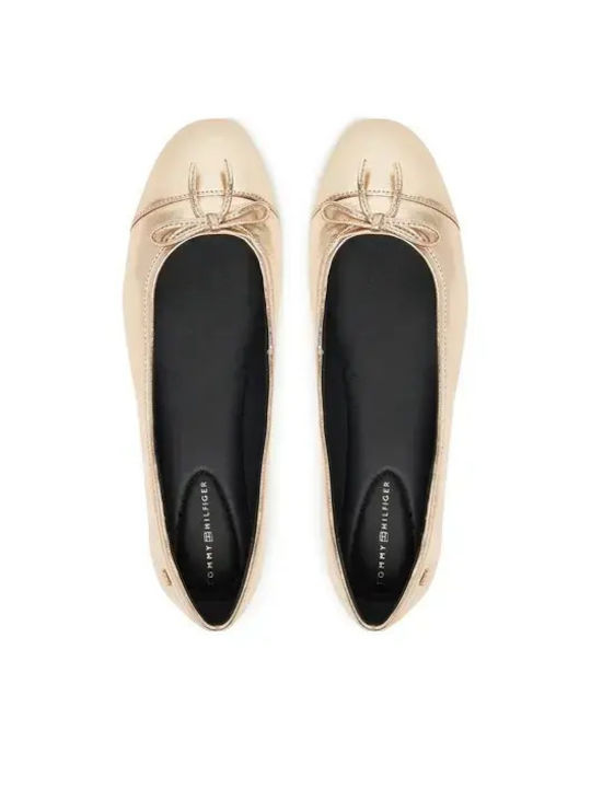 Leather Pointy Ballerinas Gold
