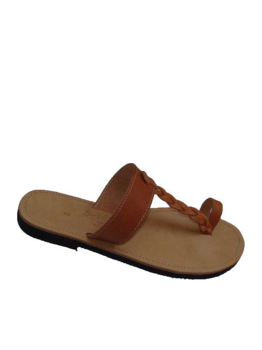 Leather Women's Flat Sandals Brown