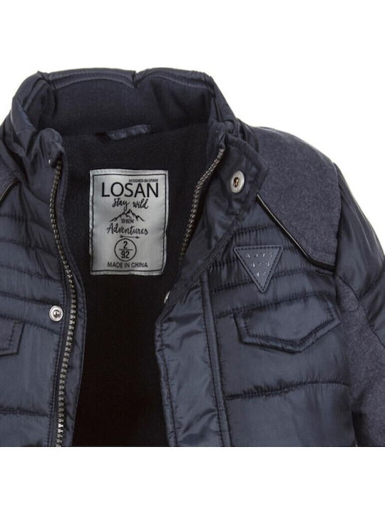Kids Quilted Short Coat with Hood Navy Blue