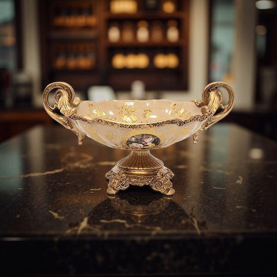 Decorative Bowl Pedestal Polyresin Beige Flowers 38x25x21cm 819-01134 Estheti