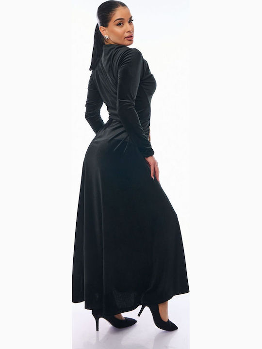 Rochie Maxi de Seară Catifea Wrap-Around Neagră