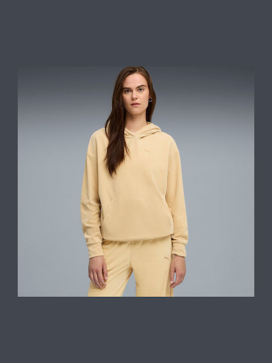 Ess Elevated Hanorac pentru femei Catifea Cu glugă Beige