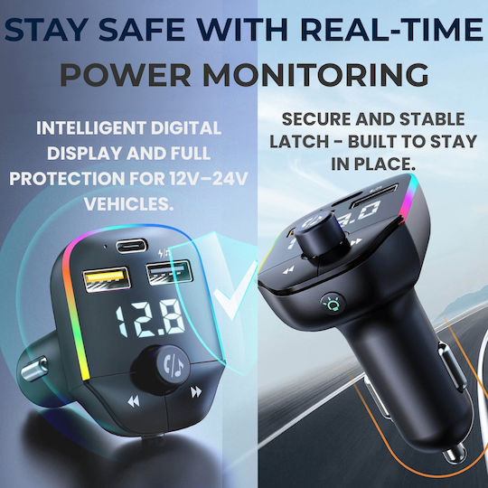 Luvlu FM Transmitter Αυτοκινήτου με Bluetooth / Type-C / USB
