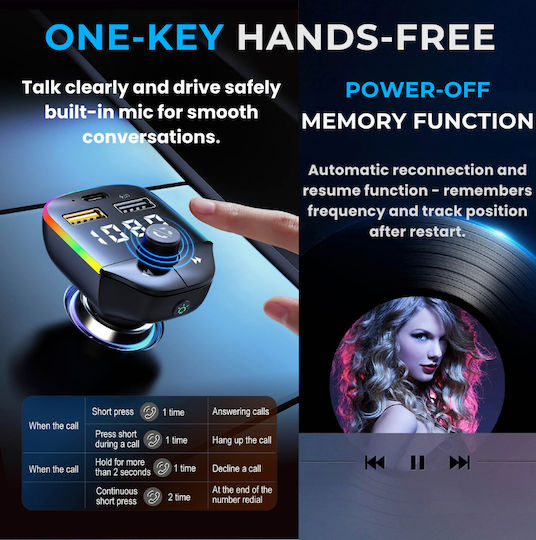 Luvlu FM Transmitter Αυτοκινήτου με Bluetooth / Type-C / USB