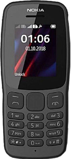 Nokia 106 (2018) Dual SIM Mobile with Buttons (Greek Menu) Black