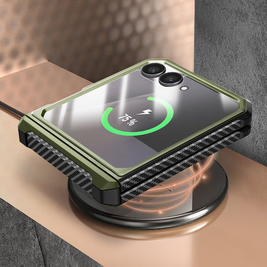Supcase Hülle mit Displayschutz Galaxy Z Flip 7 Scharnier Gürtelclip Dunkles Grün