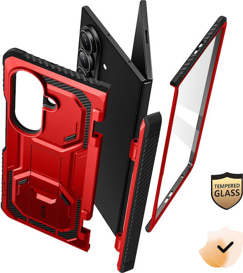 I-blason Case Galaxy Z Fold 7 Armorbox Collection Tempered Glass Kickstand Red