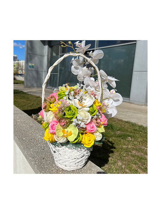 Coș Royal Orchid Trandafiri Săpun Orhidee Decorate Flori și Plante Artificiale Galbene Verzi Albe