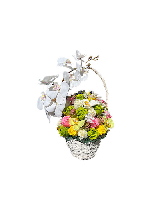 Coș Royal Orchid Trandafiri Săpun Orhidee Decorate Flori și Plante Artificiale Galbene Verzi Albe